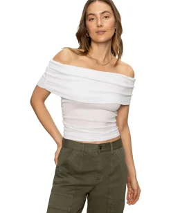 Sanctuary Off Shoulder Rib Tee White