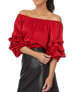 Vince Camuto Off-the-Shoulder Bubble Sleeve Blouse Ultra Red Outlet