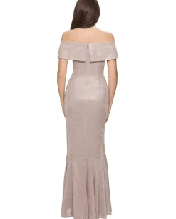 Women Betsy & Adam Off-the-Shoulder Glitter Gown
