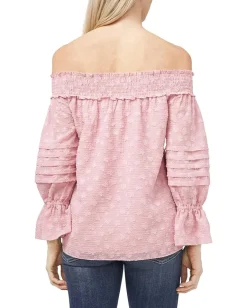Women CeCe Off-the-Shoulder Pleated Clip Chiffon Blouse