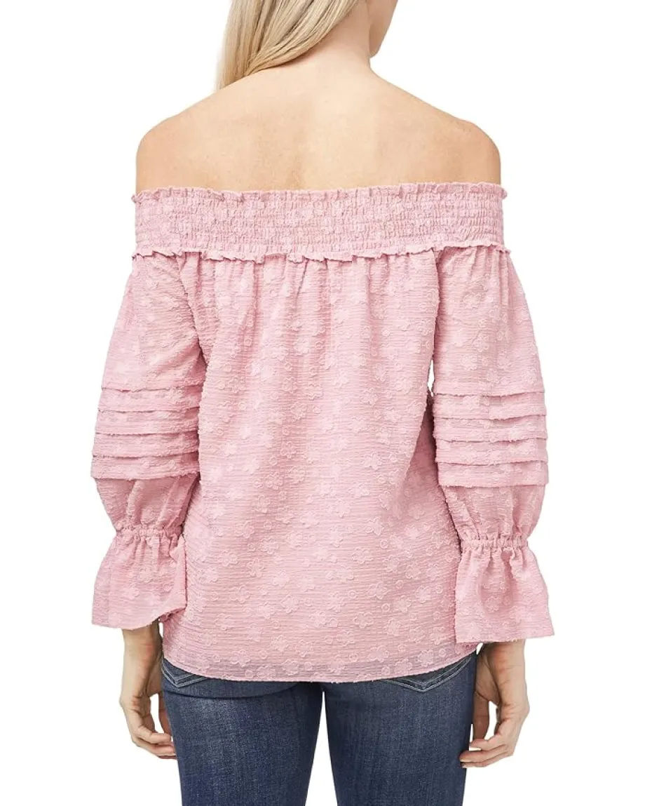 Women CeCe Off-the-Shoulder Pleated Clip Chiffon Blouse