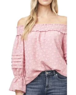 Women CeCe Off-the-Shoulder Pleated Clip Chiffon Blouse