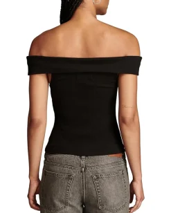 Lucky Brand Off-the-Shoulder Top Black Stripe Online