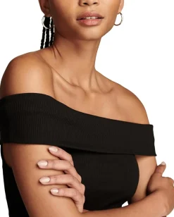 Lucky Brand Off-the-Shoulder Top Black Stripe Online