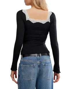 Free People Oh My Darling Long Sleeve Black Combo New