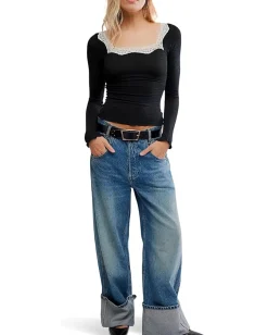 Free People Oh My Darling Long Sleeve Black Combo New