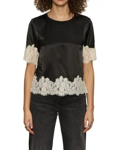 Sanctuary One Of A Kind Satin Lace Top Black