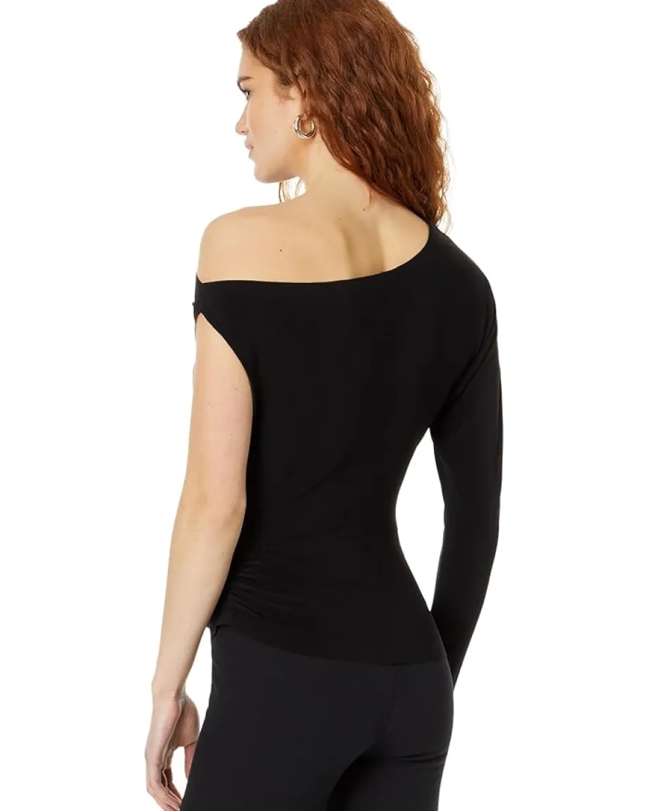 Women Norma Kamali One Sleeve Drop Shoulder Side Drape Top