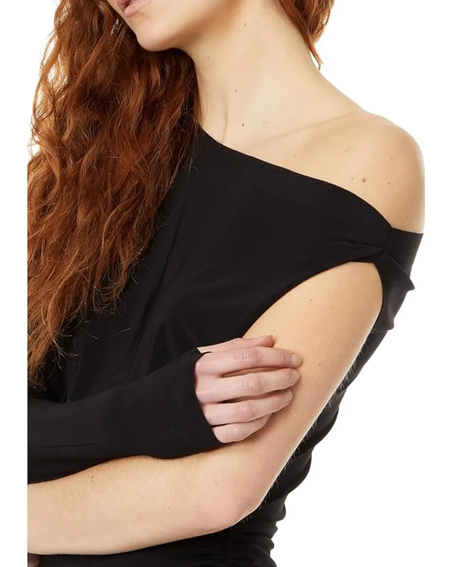Women Norma Kamali One Sleeve Drop Shoulder Side Drape Top