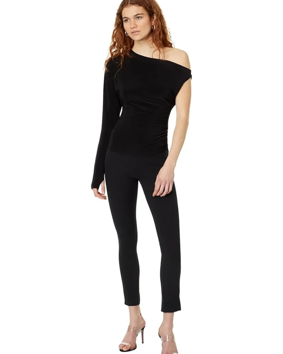Women Norma Kamali One Sleeve Drop Shoulder Side Drape Top