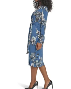 Calvin Klein Ong Sleeve Floral Jersey Aline Vintage Indigo/Khaki Multi Hot