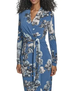 Calvin Klein Ong Sleeve Floral Jersey Aline Vintage Indigo/Khaki Multi Hot