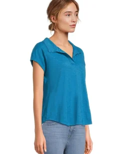 Mod-o-doc Open Dolman Sleeve Polo Tee Calypso Blue Discount