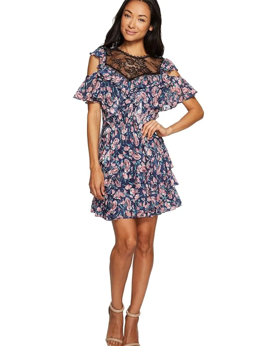 Rebecca Taylor Open Shoulder Tea Rose Dress Royal Combo Outlet