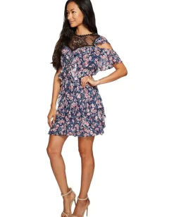Rebecca Taylor Open Shoulder Tea Rose Dress Royal Combo Outlet