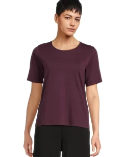 Eileen Fisher Organic Pima Cotton Jersey Round Neck Tee Blackberry Best