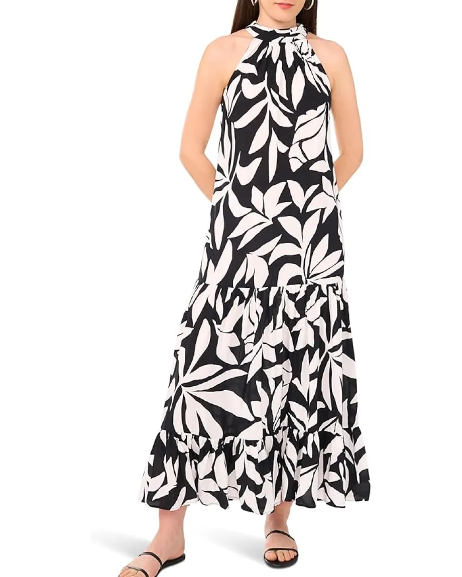Vince Camuto Oscar Neck Tiered Maxi Dress Rich Black 1 Online