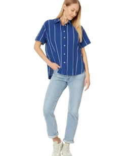 Madewell Oversized Boxy Button-Up Shirt in Signature Poplin Pure Blue Sale