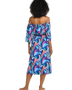 Women La Blanca Painted Leaves Off-the-Shoulder Midi Dress