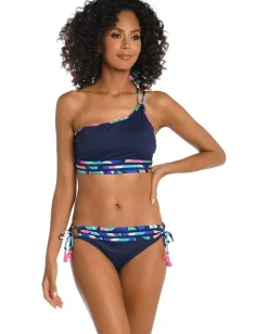 La Blanca Painted Leaves One Shoulder Bralette Multi New