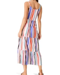 NIC+ZOE Painted Stripes Tiered Maxi Dress Pink Multi Discount