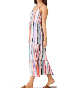 NIC+ZOE Painted Stripes Tiered Maxi Dress Pink Multi Discount