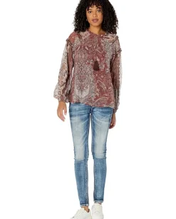 Women Miss Me Paisley Popover Blouse