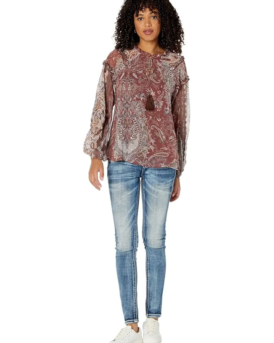 Women Miss Me Paisley Popover Blouse