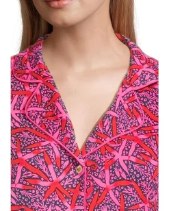 Women Lilly Pulitzer Pajama Knit Short Sleeve Button-Up Top