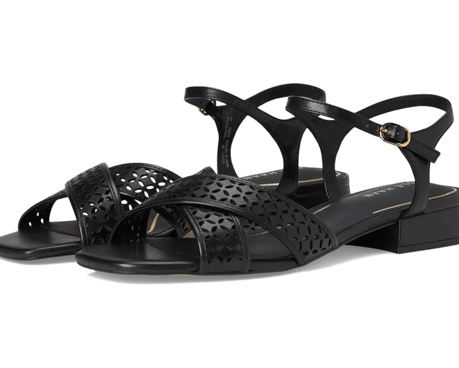 Cole Haan Patie Sandals Black Perforated Leather Discount