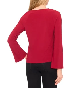 CeCe Pearl Bow Applique Long Sleeve Knit Top Mulberry Red Online