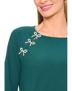 Women CeCe Pearl Bow Applique Long Sleeve Knit Top
