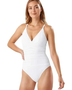 Tommy Bahama Pearl Over the Shoulder Cross Front One-Piece White Hot