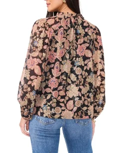 Vince Camuto Peasant Split Neck Long Sleeve Blouse With Ties Rich Black Clearance