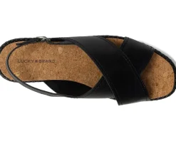 Lucky Brand Pebina Cross Band Wedge Sandals Black Sale