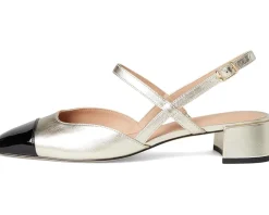 Cole Haan Pella Block Heel Slings Soft Gold Leather/Black Patent Leather New