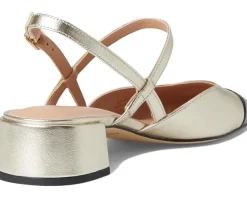 Cole Haan Pella Block Heel Slings Soft Gold Leather/Black Patent Leather New