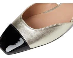 Cole Haan Pella Block Heel Slings Soft Gold Leather/Black Patent Leather New