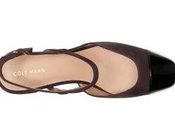 Cole Haan Pella Block Heel Slings Dark Chocolate Suede/Black Pat Leather Discount