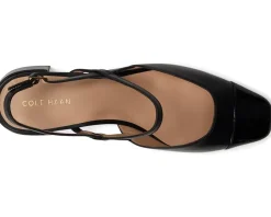 Cole Haan Pella Block Heel Slings Black Leather/Black Patent Sale