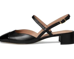 Cole Haan Pella Block Heel Slings Black Leather/Black Patent Sale