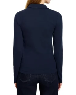 NIC+ZOE Perfect Knit Rib Polo Dark Indigo Sale