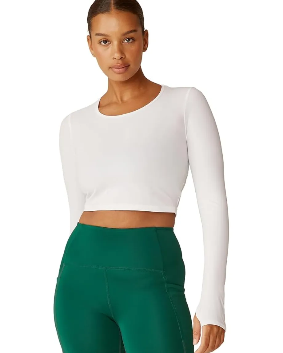 Beyond Yoga Performance Knit Resilient Cropped Pullover Lunar White Outlet