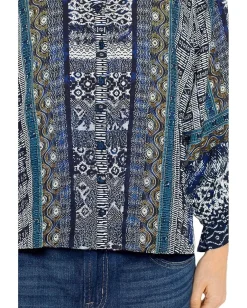 Liverpool Los Angeles Petite 3/4 Sleeve Button Front Woven Blouse Blue Shibori Multi Discount