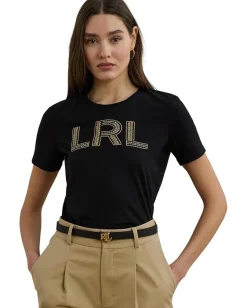 Women Lauren Ralph Lauren Petite Beaded-logo Cotton Jersey Tee