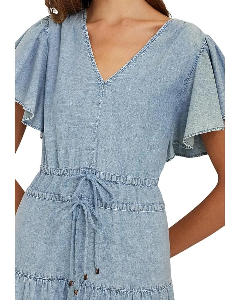 Women Lauren Ralph Lauren Petite Chambray Tiered Maxidress