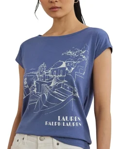 Lauren Ralph Lauren Petite Cotton-Blend Jersey Graphic Tee Capri Blue