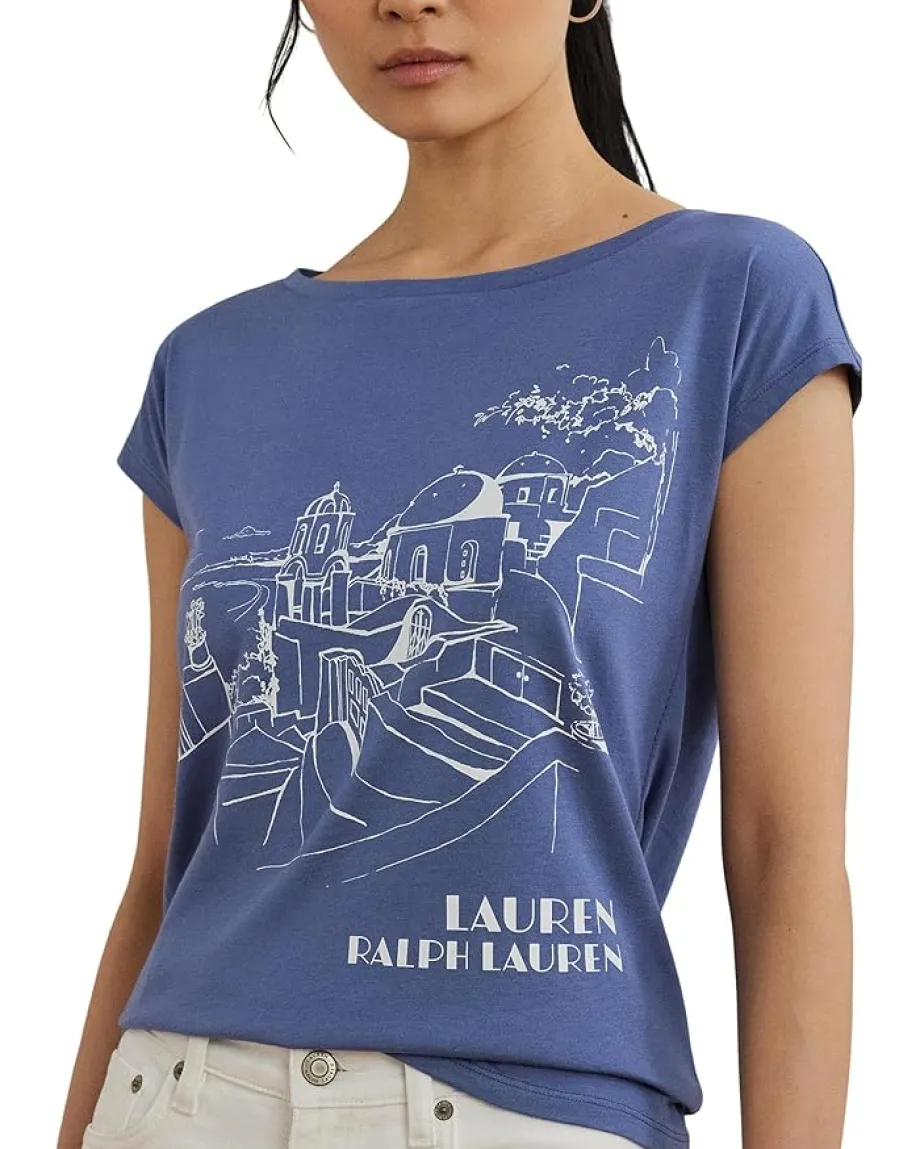 Lauren Ralph Lauren Petite Cotton-Blend Jersey Graphic Tee Capri Blue