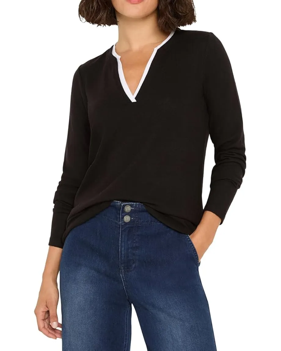Women NIC+ZOE Petite Cozy Jersey Double Layer Split Neck Tee