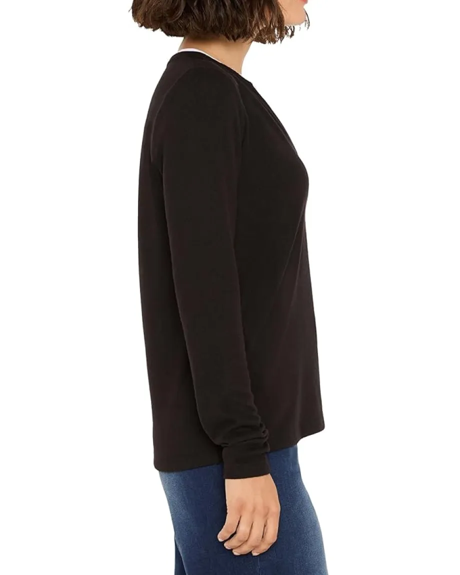 Women NIC+ZOE Petite Cozy Jersey Double Layer Split Neck Tee